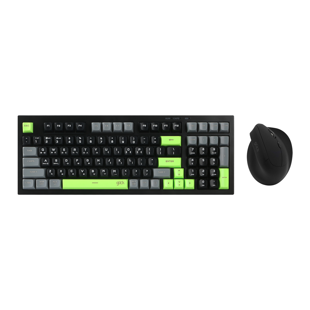 지클릭커 오피스프로 WMK700 사일런스 M 무소음 무선 블루투스 키보드 버티컬 마우스 세트 98 Poker Green - 상품 이미지