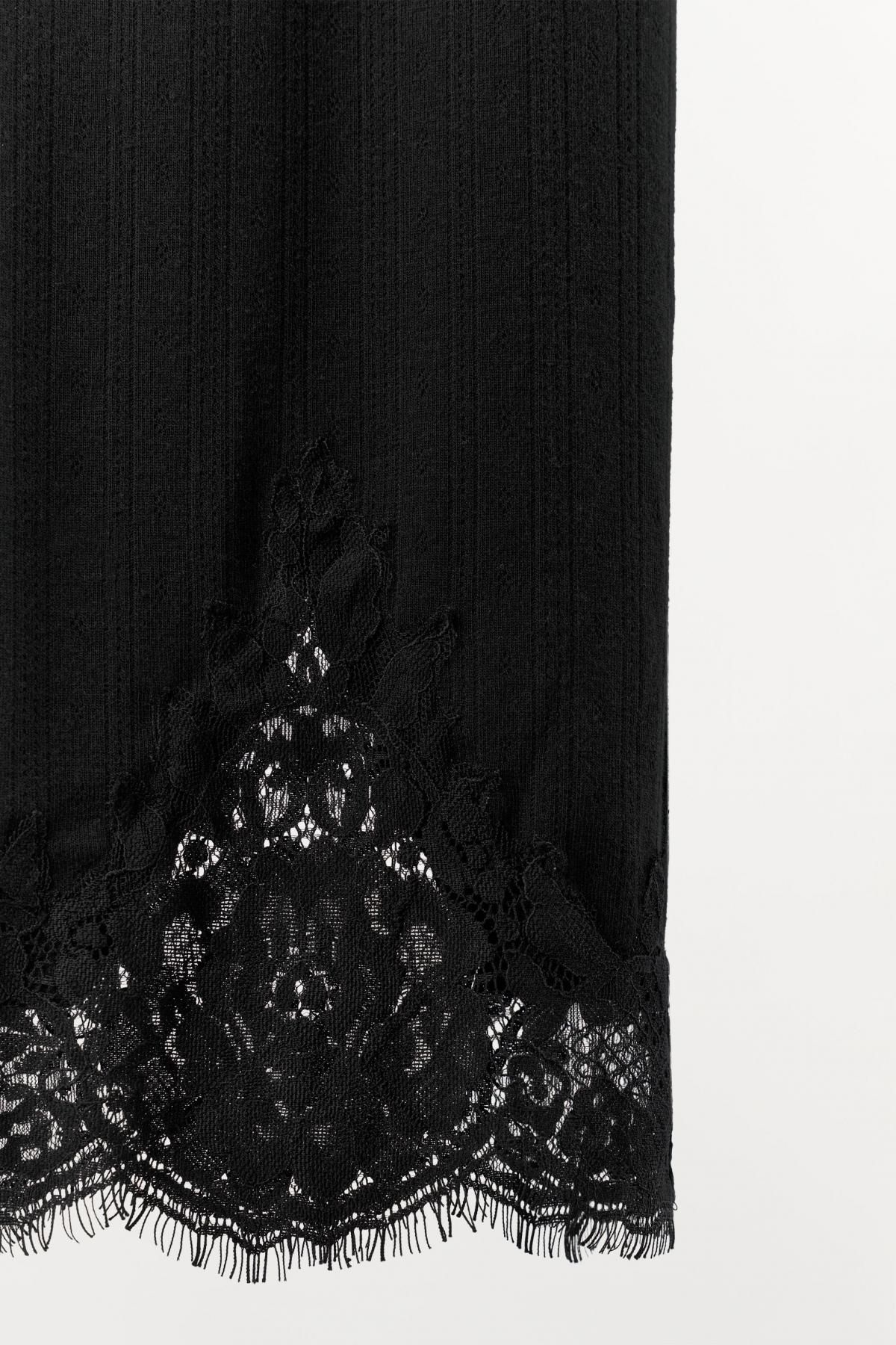 자라 레이스 와이드 하이웨이스트 팬츠 1223/640 BLACK - 상세 이미지 4