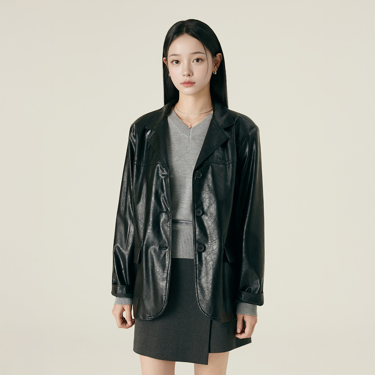 로엠 테일러드 페이크 레더 자켓 RMJKF4TR21 - 상세 이미지 2