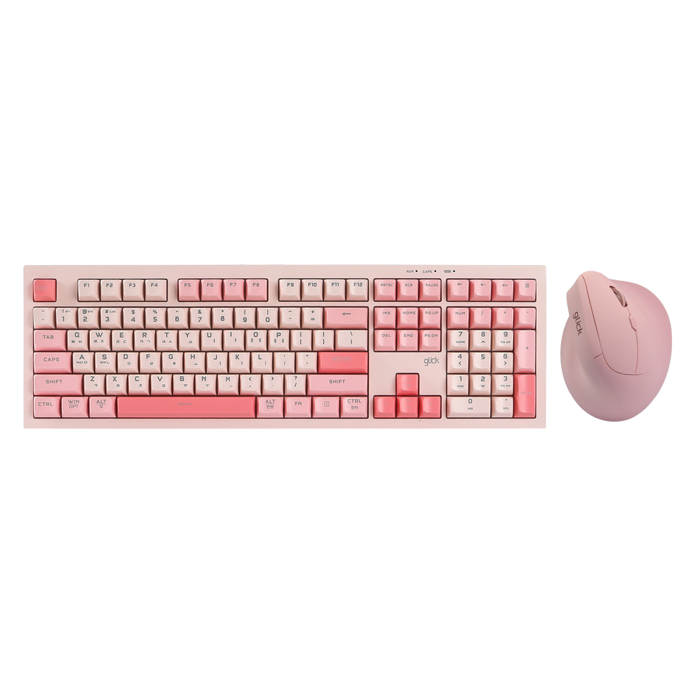 지클릭커 오피스프로 WMK700 사일런스 M 무소음 무선 블루투스 키보드 버티컬 마우스 세트 108 Pink - 상품 이미지