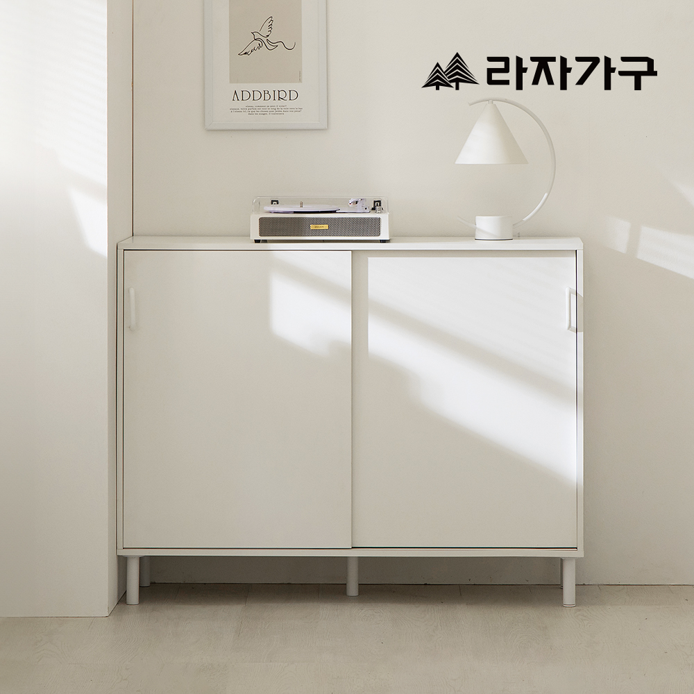 라자가구 밀라 슬라이딩 거실 베란다 다용도 미닫이 멀티 수납장 1200, 3단, 화이트 - 메인 이미지