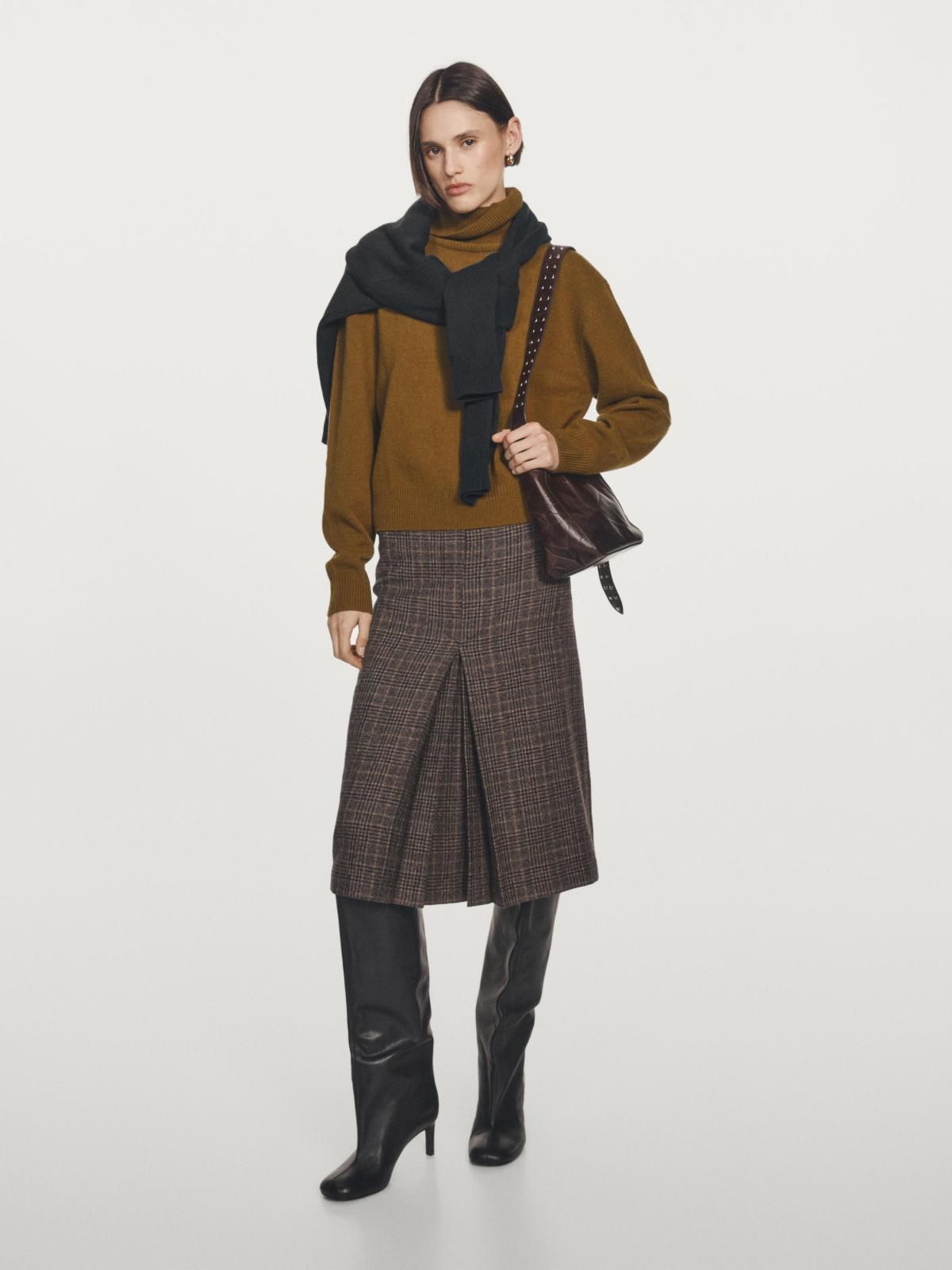 마시모두띠 클래식 체크 울 미디 스커트 5222/505 BROWN - 상세 이미지 2