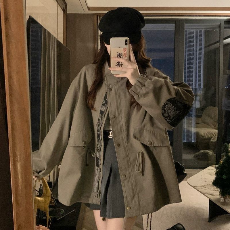 여성 빅사이즈 루즈핏 카라 포켓 야상 점퍼 자켓 아우터 간절기 캐주얼 데일리룩 봄 가을 - 상세 이미지 5