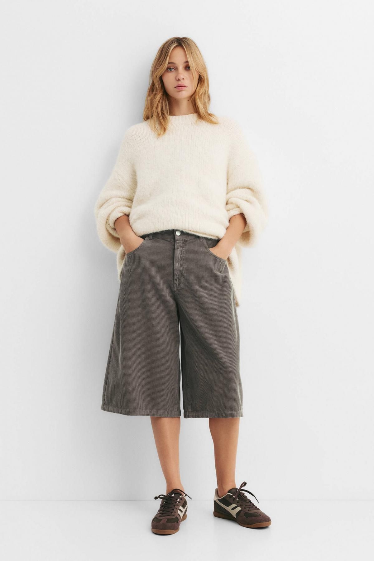 풀앤베어 코듀로이 하이웨이스트 배기핏 반바지 7696/351 GREY - 상세 이미지 2