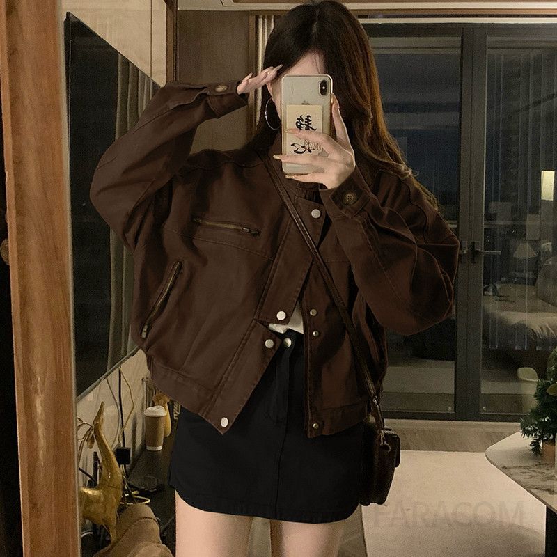 여성 빅사이즈 워싱 루즈핏 밀리터리 카라넥 점퍼 아우터 자켓 캐주얼룩 봄 가을 - 상세 이미지 4