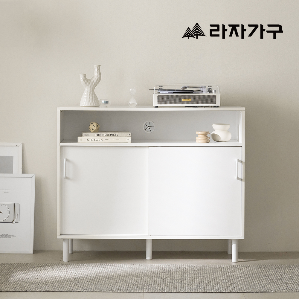 라자가구 밀라 슬라이딩 거실 베란다 다용도 미닫이 멀티 수납장 1000, 3단, 화이트 - 상품 이미지
