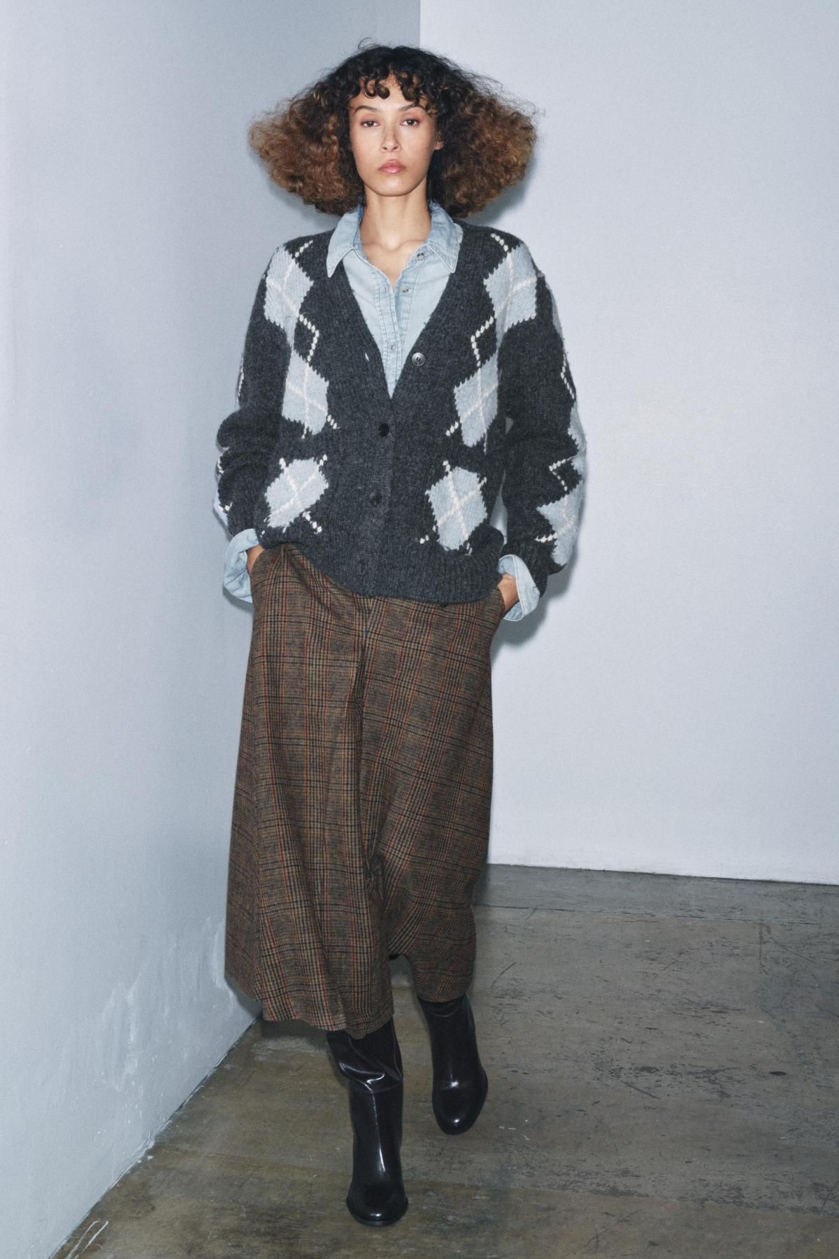 자라 아가일 패턴 브이넥 울 가디건 2893/139 GREY / BLUE - 상세 이미지 2