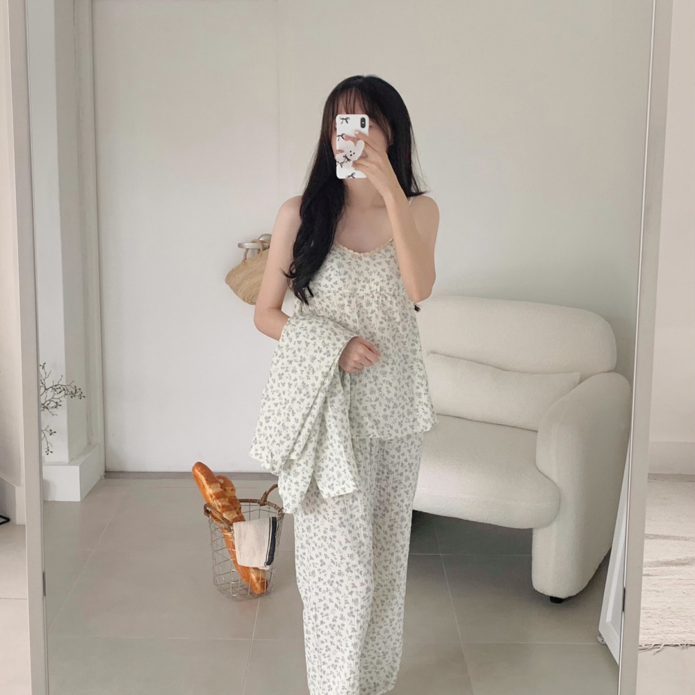 캡내장잠옷 요루면잠옷 공주파자마 순면 나시 수유 쓰리피스 홈웨어 세트 이미지 7