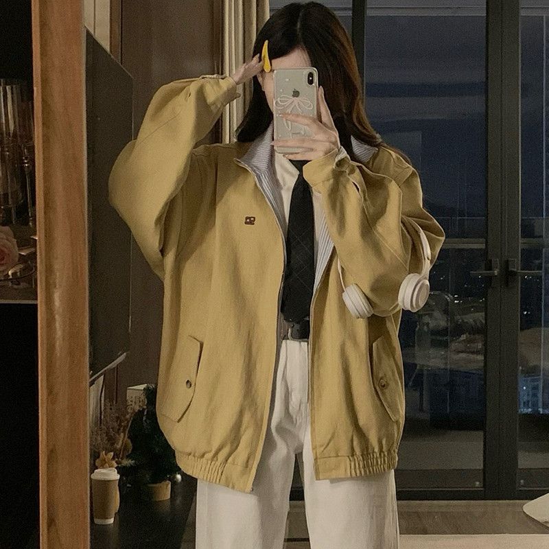 여성 양면 리버시블 오버핏 루즈핏 바람막이 숏점퍼 턴업 카라 집업 캐주얼 간절기 아우터 데일리룩 가을 - 상세 이미지 2