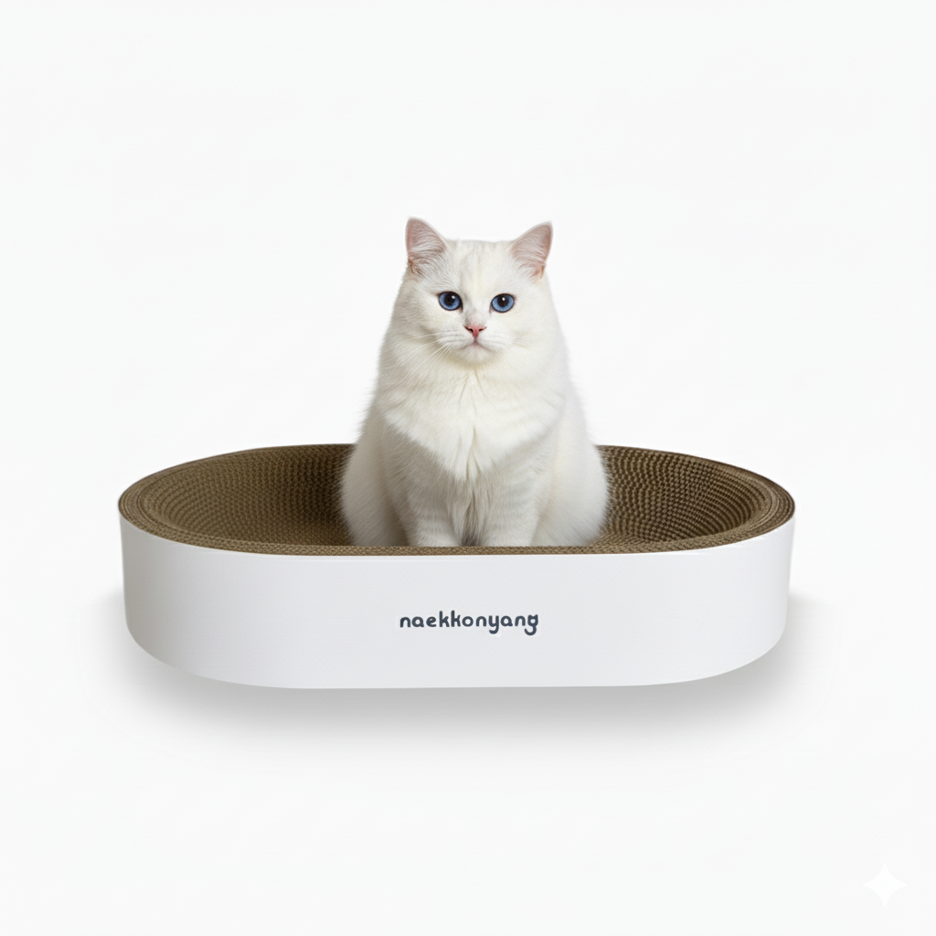 내꼬냥 고양이 스크래쳐 원형 소파 침대형 화이트, 중형 M 51X36 CM