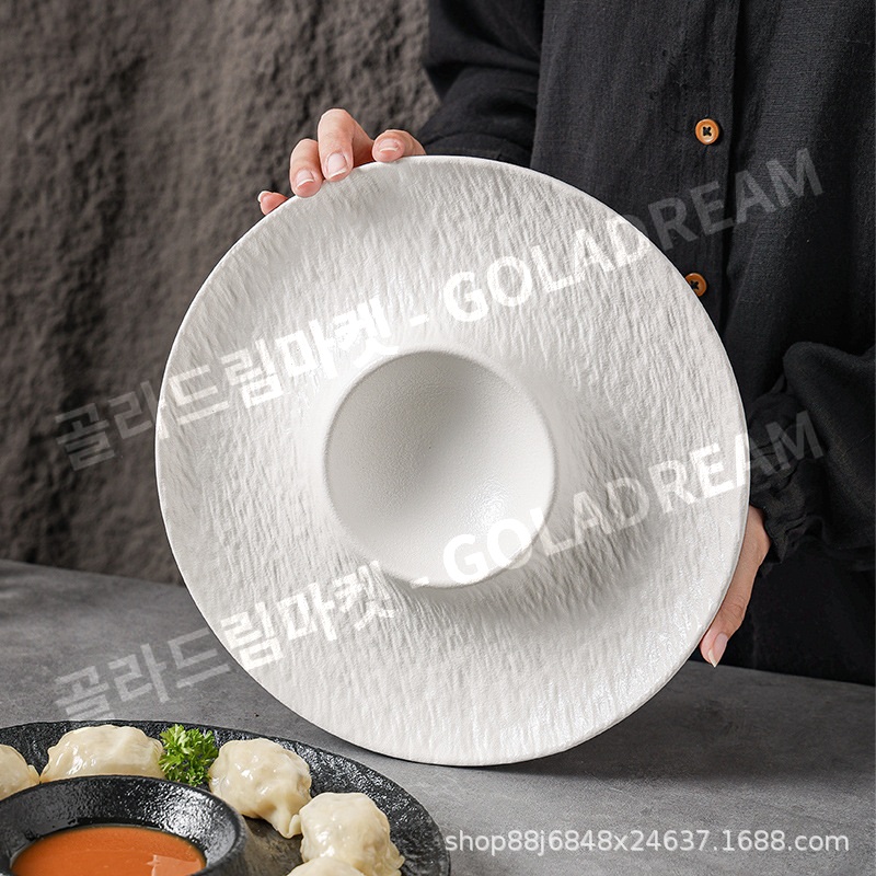 소스접시 세라믹 만두접시 종지 일체형 만두 새우 스시 초밥 일식 플레이트 22.5cm 화이트 - 상세 이미지 4