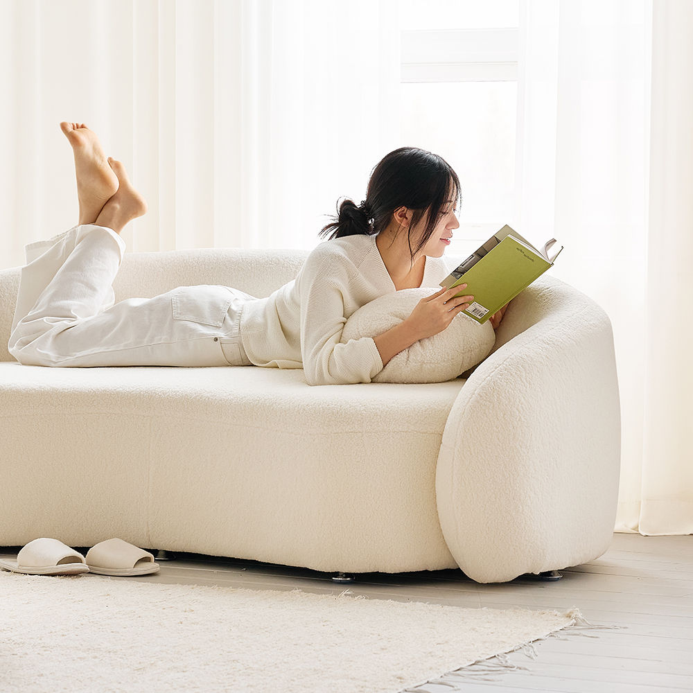 (희망일배송) 미뇽C 양털 소파 카페 호텔 라운지 부클레 패브릭 3인용 소파