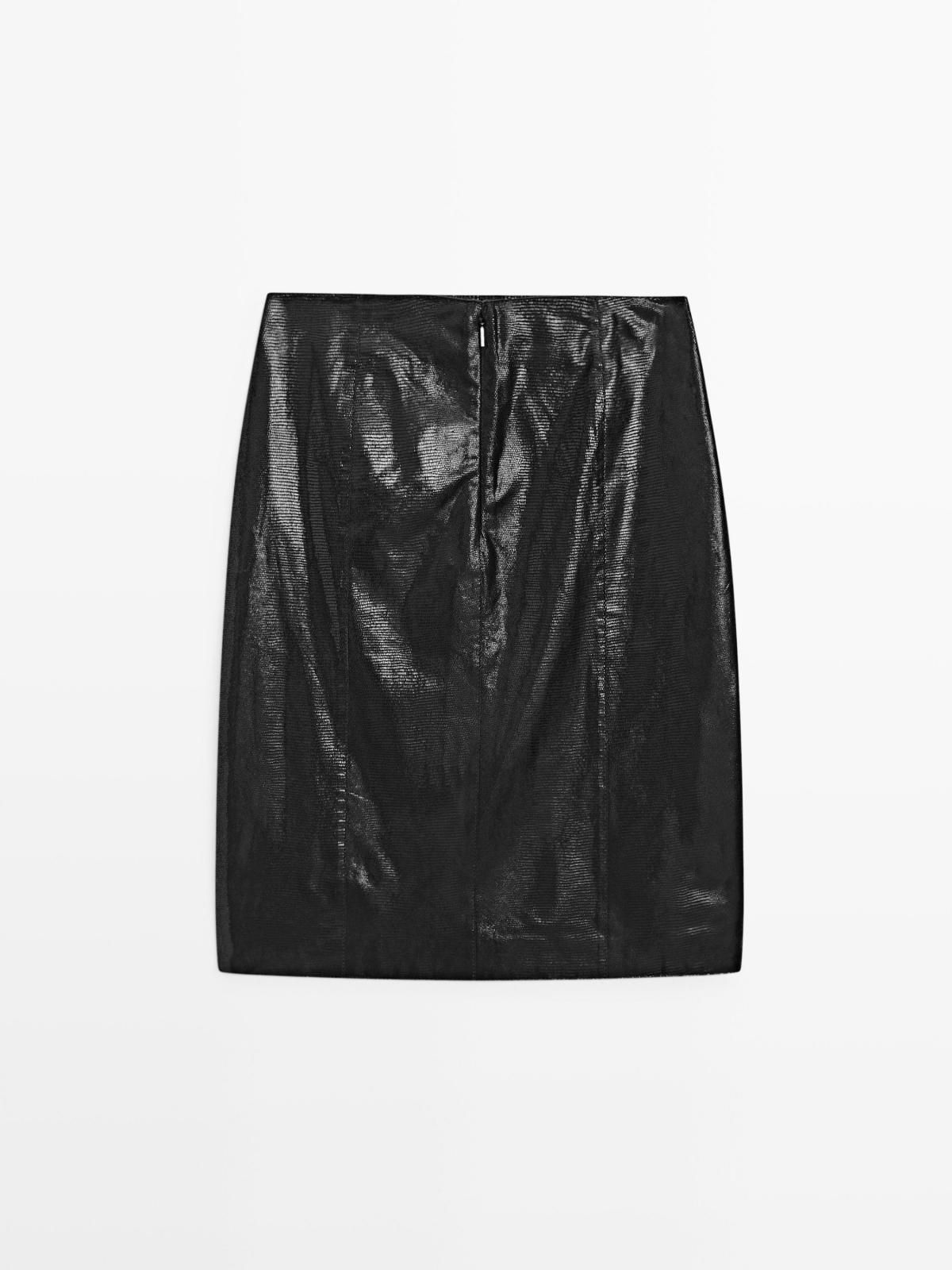 마시모두띠 애니멀 프린트 레더 미니 스커트 5352/672 BLACK - 상세 이미지 5