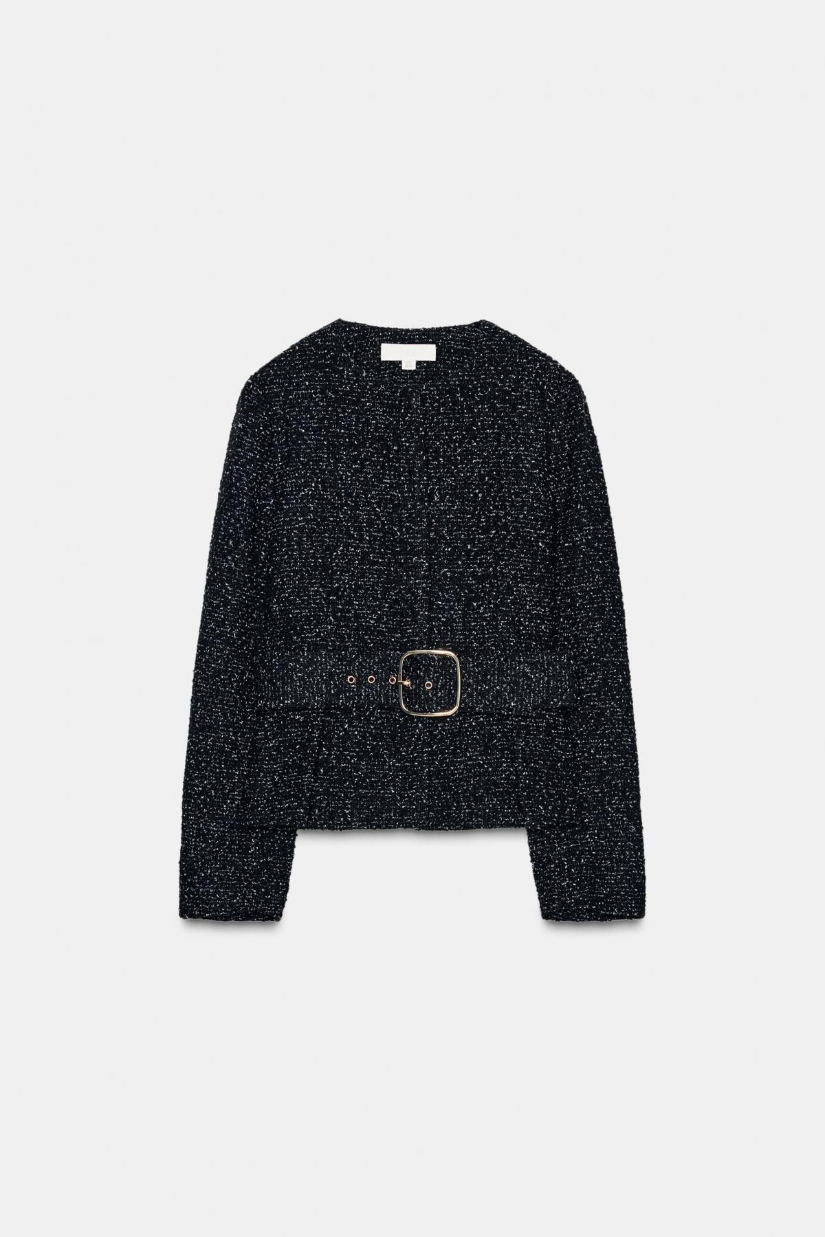 자라 테크니컬 텍스처 라운드넥 벨트 블레이저 8372/430 BLACK - 메인 이미지