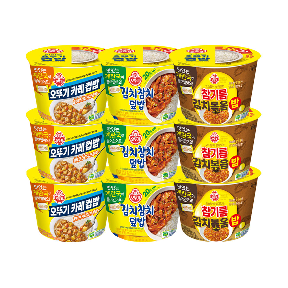 오뚜기 컵밥 김치참치덮밥 + 카레 + 참기름김치볶음밥 각 3개 총 9개 - 상품 이미지