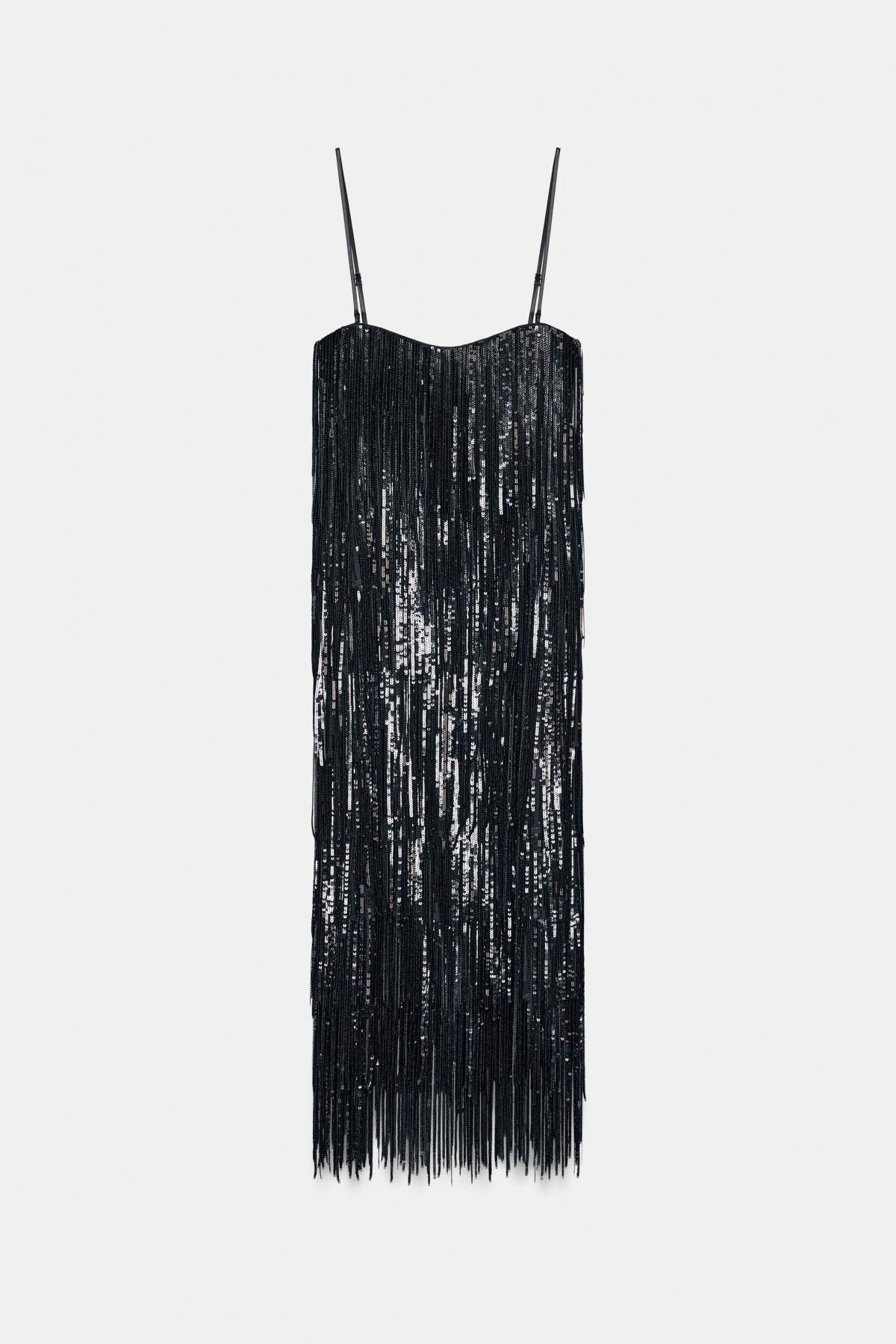 자라 한정판 시퀸 프린지 미디 원피스 4831/241 BLACK - 메인 이미지