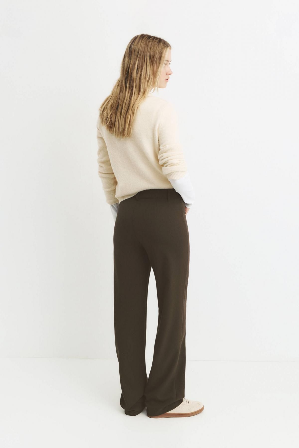 풀앤베어 하이웨이스트 심 디테일 세미 와이드 슬랙스 팬츠 7678/431 MEDIUM KHAKI - 상세 이미지 5