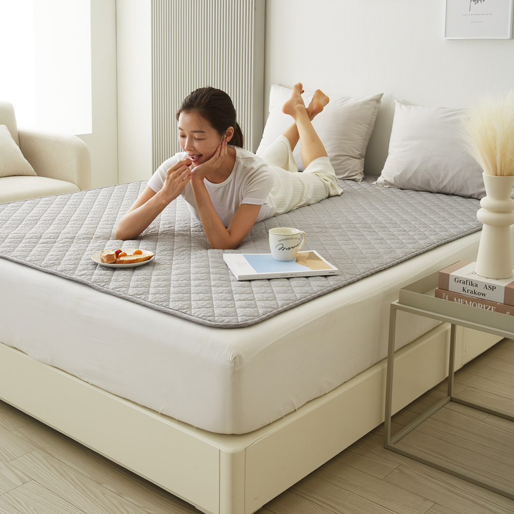 [국내생산] 더안 탄소매트 IOT 전기요 2인용 침대 전기매트 시어서커 퀸(분리난방), 150x200cm, 그레이