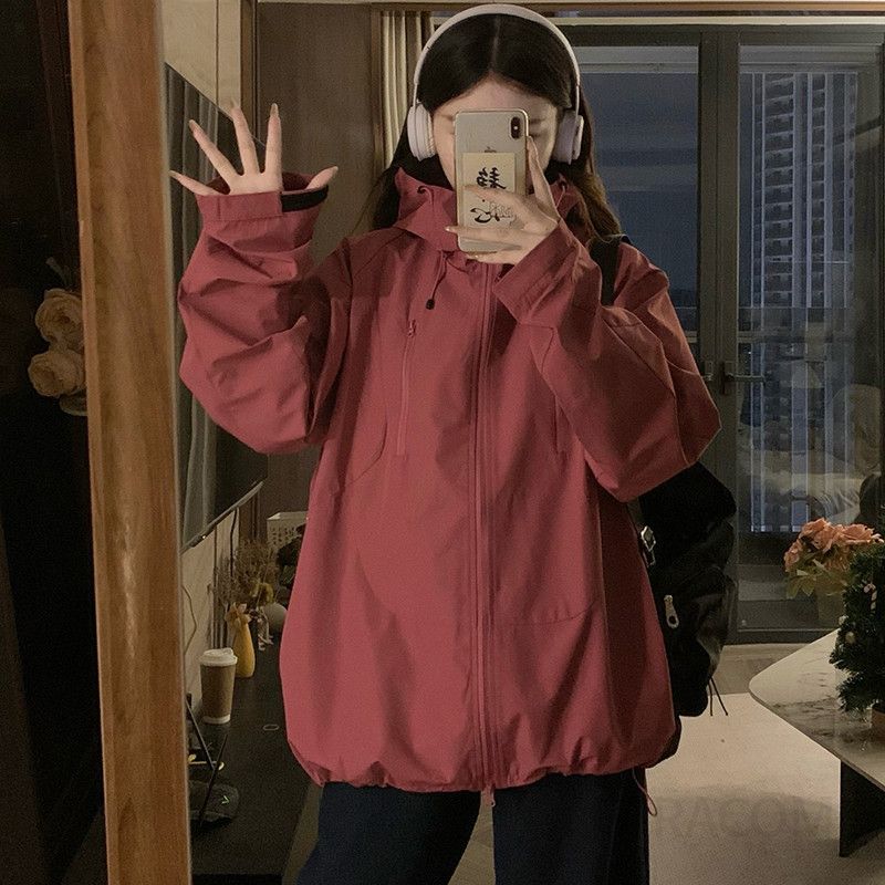 여성 빅사이즈 방수 방풍 바람막이 후드 자켓 아우터 데일리 루즈핏 간절기 점퍼 봄 가을 - 메인 이미지