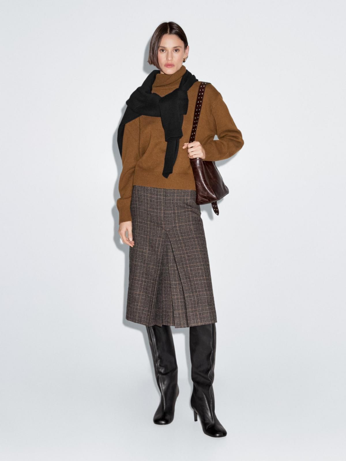 마시모두띠 클래식 체크 울 미디 스커트 5222/505 BROWN - 상세 이미지 4