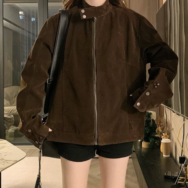 여성 빅사이즈 오버핏 스탠드넥 간절기 루즈핏 데일리 아우터 숏 점퍼 자켓 봄 가을 - 상세 이미지 2