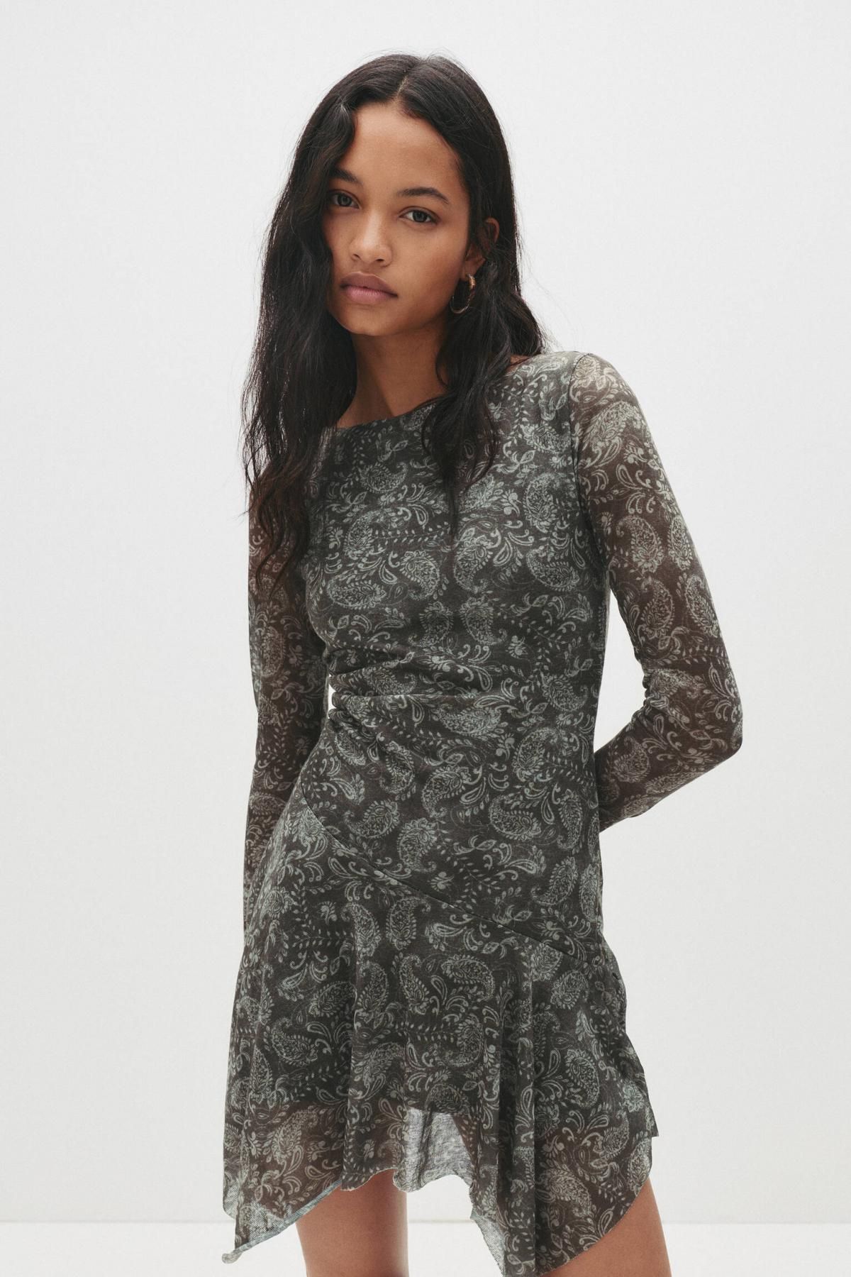 풀앤베어 비대칭 페이즐리 미니 원피스 7394/380 DARK KHAKI - 상세 이미지 5