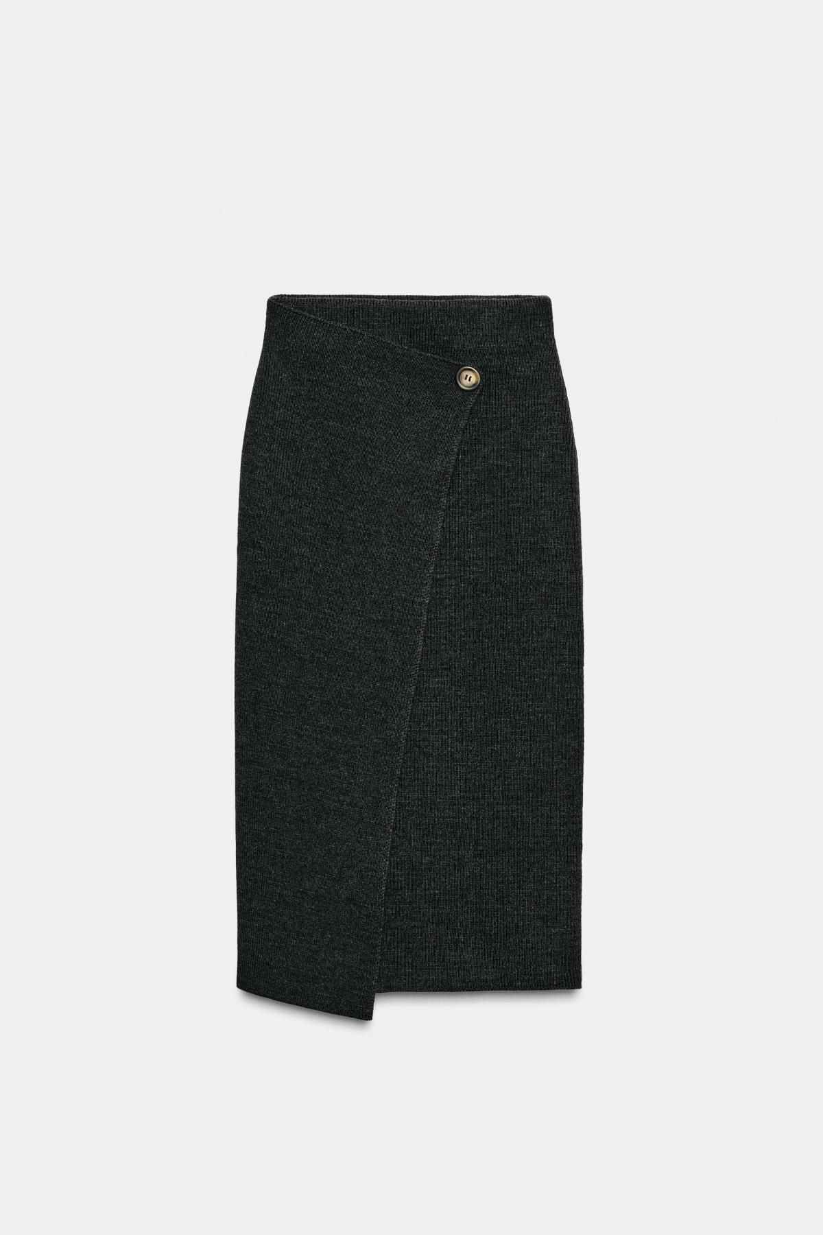 자라 모던 랩오버 니트 미디 스커트 6427/007 DARK GREY - 메인 이미지