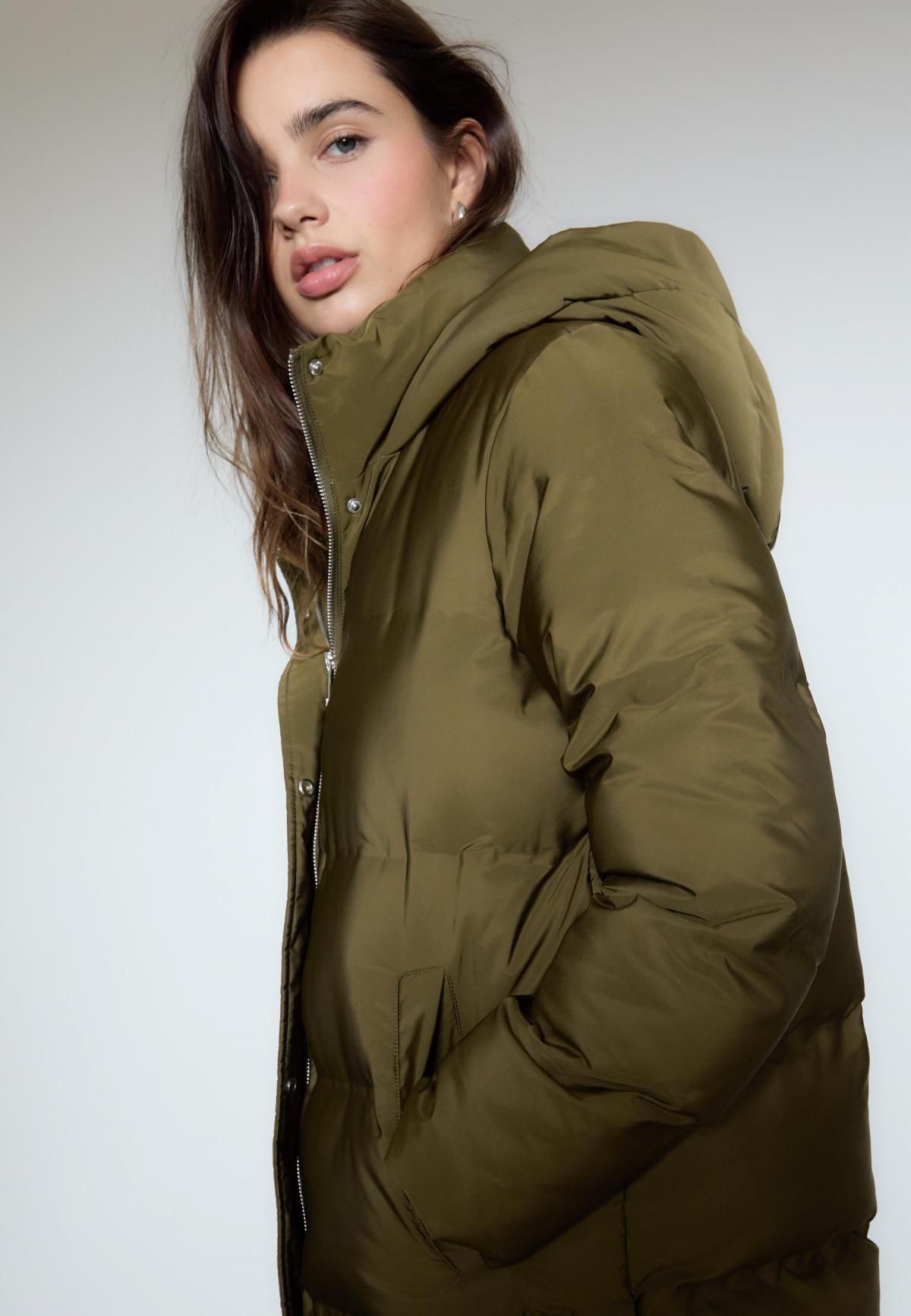 스트라디바리우스 테크니컬 롱 패딩 코트 퍼후드 여성 아우터 5846/683 OLIVE GREEN - 상세 이미지 5