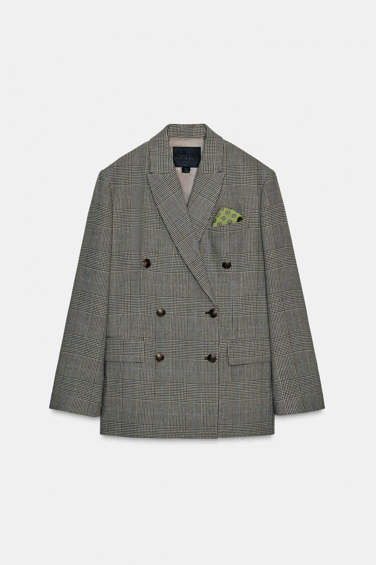 자라 클래식 체크 울블렌드 테일러드 더블브레스트 블레이저 9080/883 BEIGE - 메인 이미지