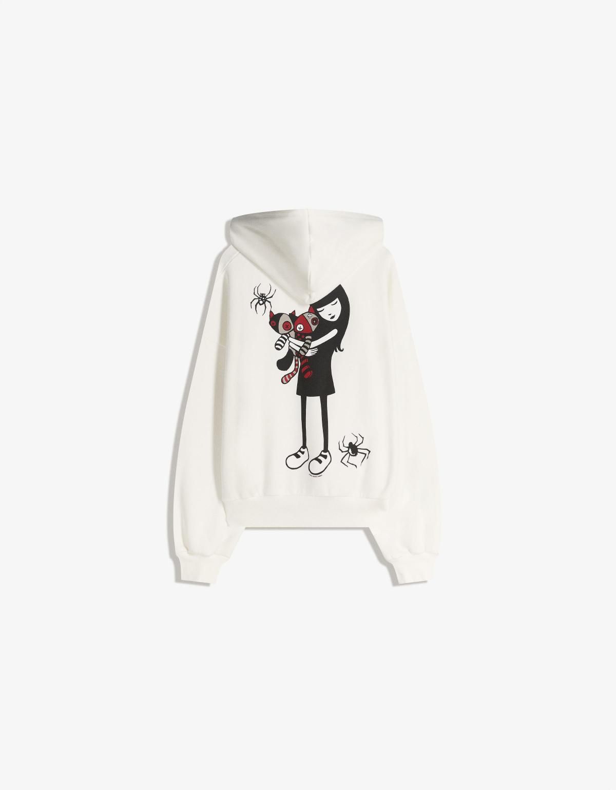 버쉬카 트렌디 프린트 오버핏 후드 스웨트셔츠 화이트 7225/604 OFF WHITE - 상세 이미지 2