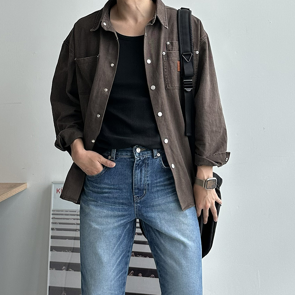 남자 셔츠자켓 오버핏 봄 가을 워크 남성 남방 남자 셔츠 - 메인 이미지