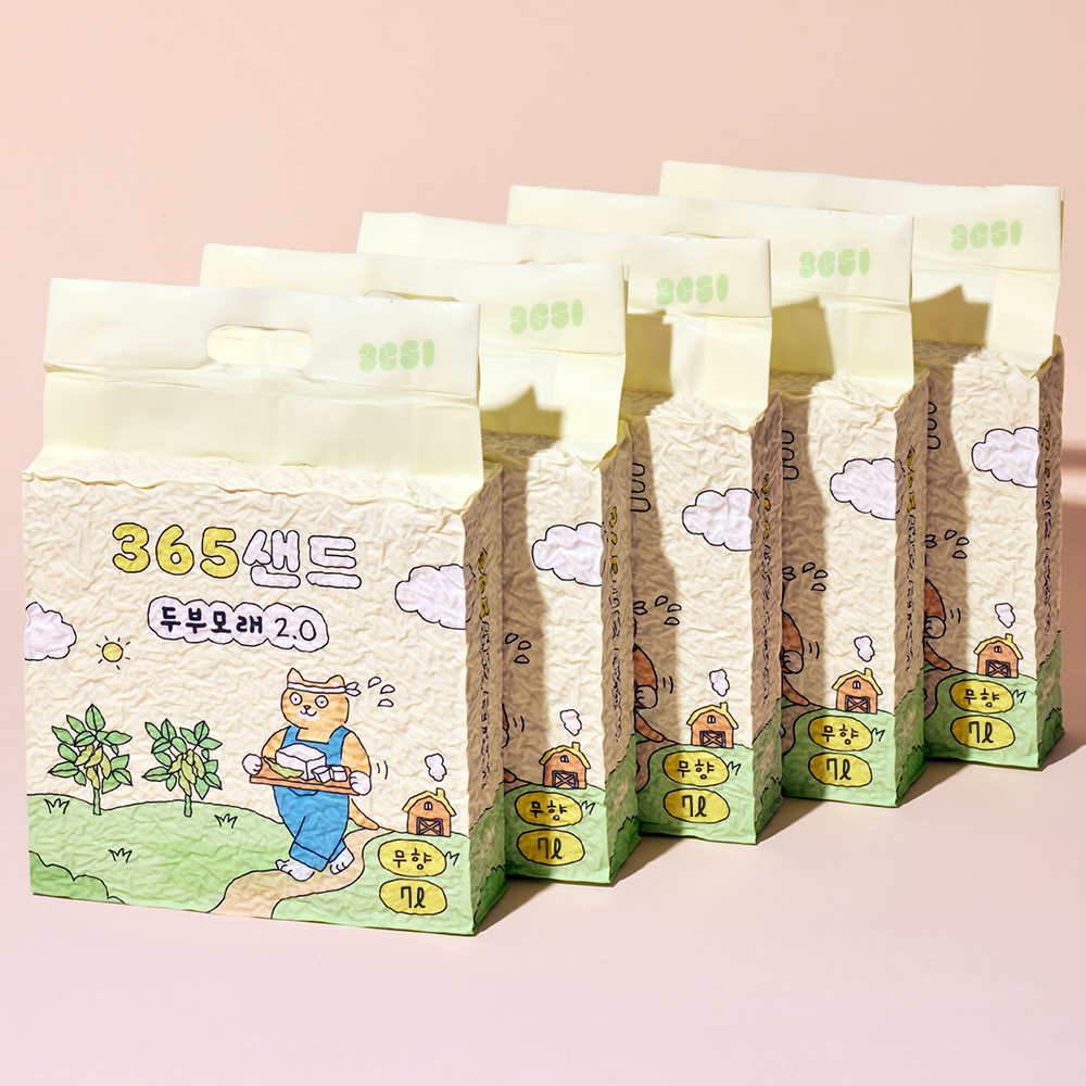 3651 365샌드 고양이 두부모래 2.0 무향, 2.8kg, 5개