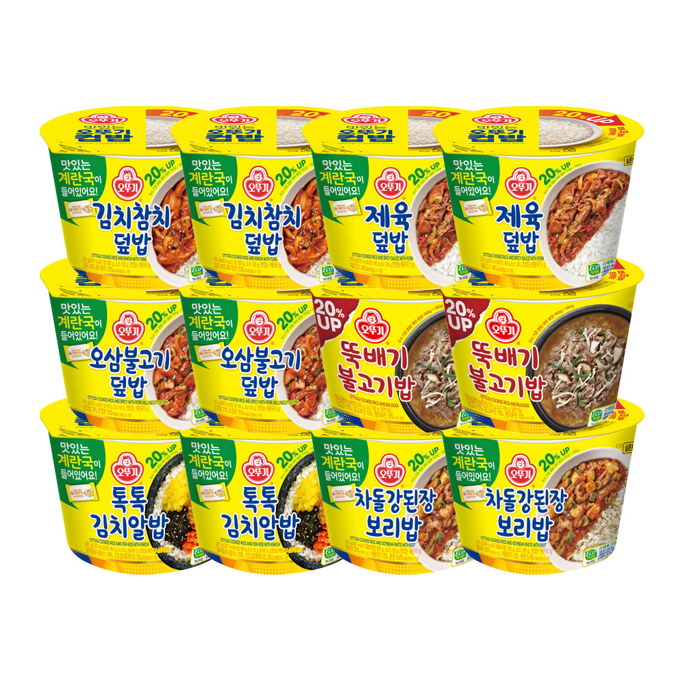 오뚜기 컵밥 김치참치+제육+오삼 불고기+뚝배기 불고기+톡톡 김치+차돌강된장 각 2개 총 12개 - 상품 이미지