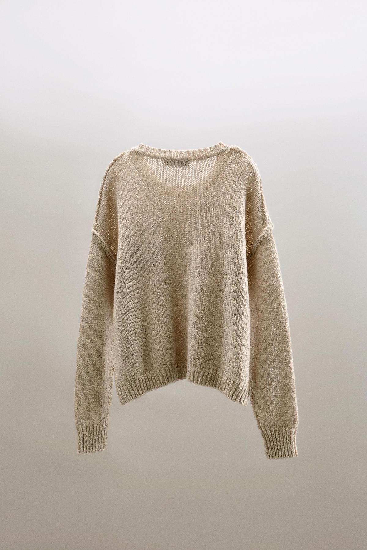 자라 울 라운드넥 니트 스웨터 자수 텍스트 루즈핏 0021/116 BROWN / TAUPE - 상세 이미지 3