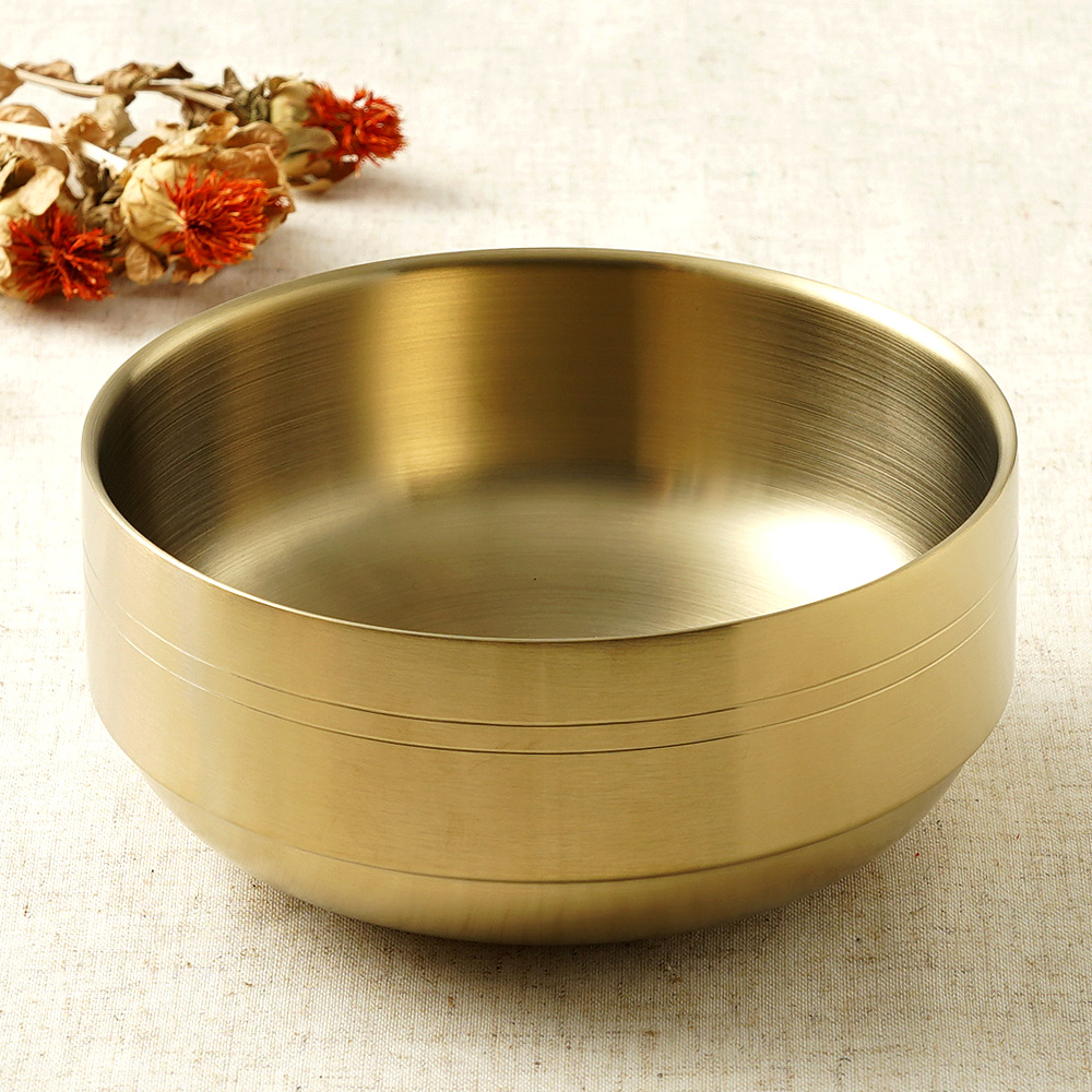 티타늄 이중 스텐 탕 면기 냉면기 갈비탕 국수 비빔밥 냉면 그릇 1개, 18cm, 골드 - 상품 이미지