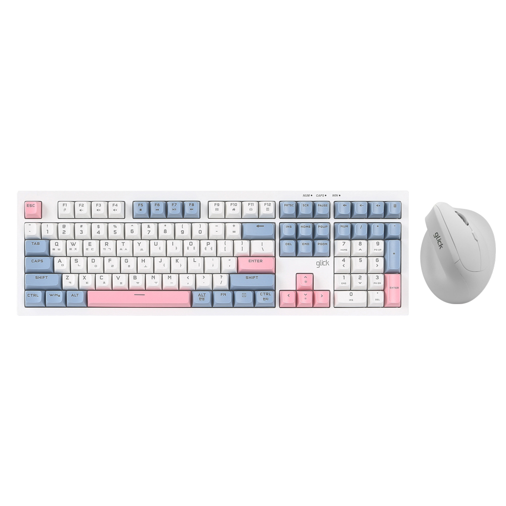 지클릭커 오피스프로 WMK700 사일런스 M 무소음 무선 블루투스 키보드 버티컬 마우스 세트 108 Sky Pink - 상품 이미지