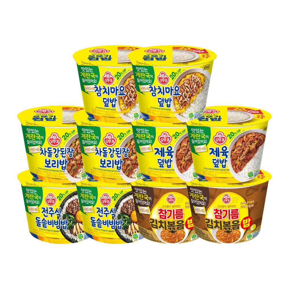 오뚜기 컵밥 참치마요+차돌강된장보리+제육+전주돌솥비빔+참기름김치볶음 각 2개 총 10개 - 상품 이미지