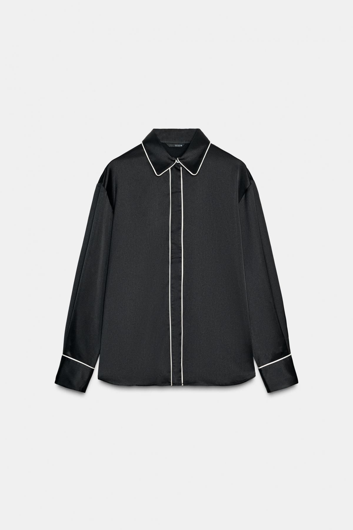 자라 오버사이즈 새틴 배색 파이핑 긴팔 셔츠 8741/262 BLACK - 메인 이미지
