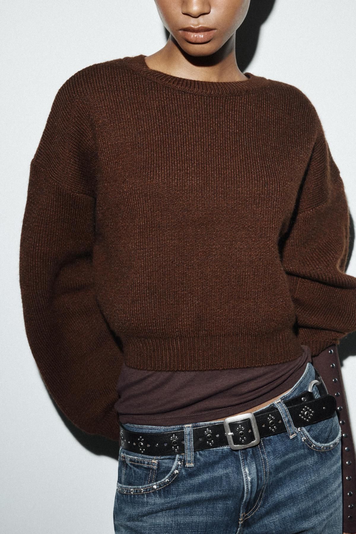 자라 데일리 라운드넥 니트 브라운 긴팔 스웨터 6236/103 BROWN - 상세 이미지 4