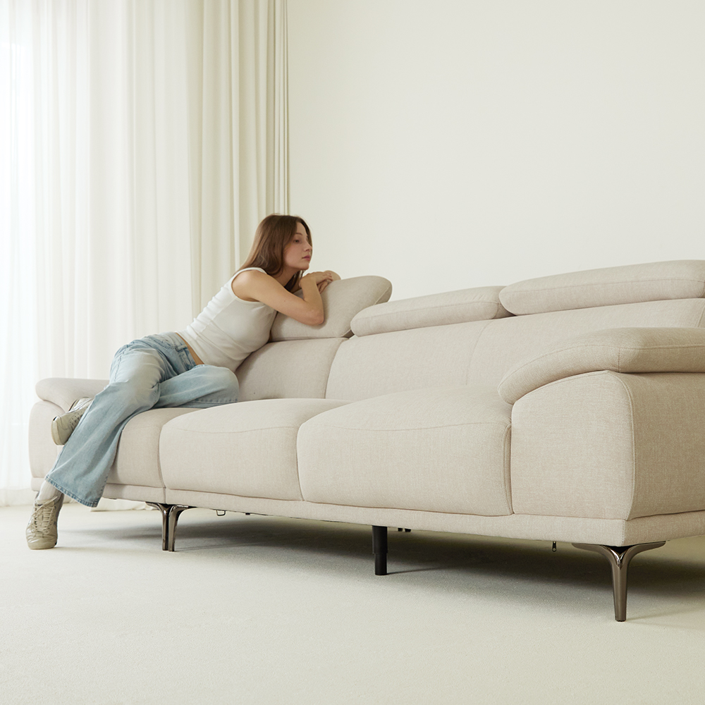 (N포인트+스툴Event)에이든 하이브리드 아쿠아텍스 패브릭 소파 스툴포함, 아이보리, 3인용