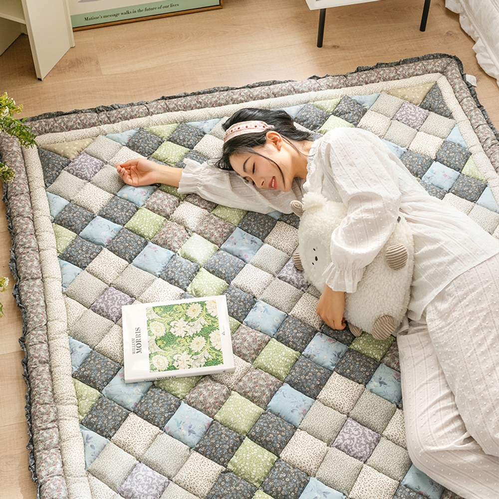 면 퀼트 카페트 러그 워셔블 먼지없는 북유럽 빈티지 사계절 거실매트 그레이 90x180cm - 상세 이미지 3