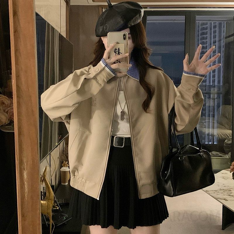 여성 빅사이즈 루즈핏 탈착 카라 숏기장 오버핏 캐주얼 바람막이 야구 블루종 점퍼 자켓 봄 가을 - 상세 이미지 3