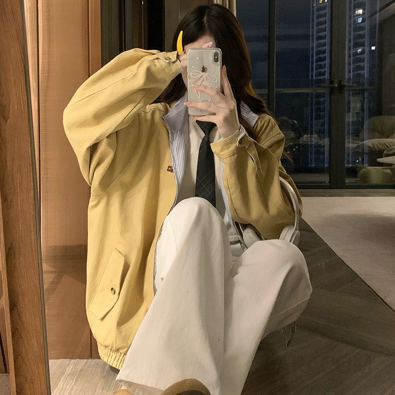 여성 양면 리버시블 오버핏 루즈핏 바람막이 숏점퍼 턴업 카라 집업 캐주얼 간절기 아우터 데일리룩 가을 - 상세 이미지 4
