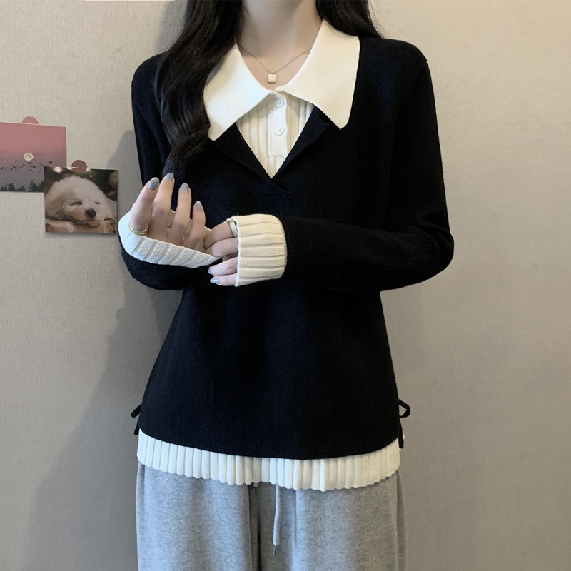 가짜투리스같은 카라 긴팔니트 레이어드 날씬해보이는 디자인 빅사이즈 4XL까지 봄가을패션 - 상세 이미지 4