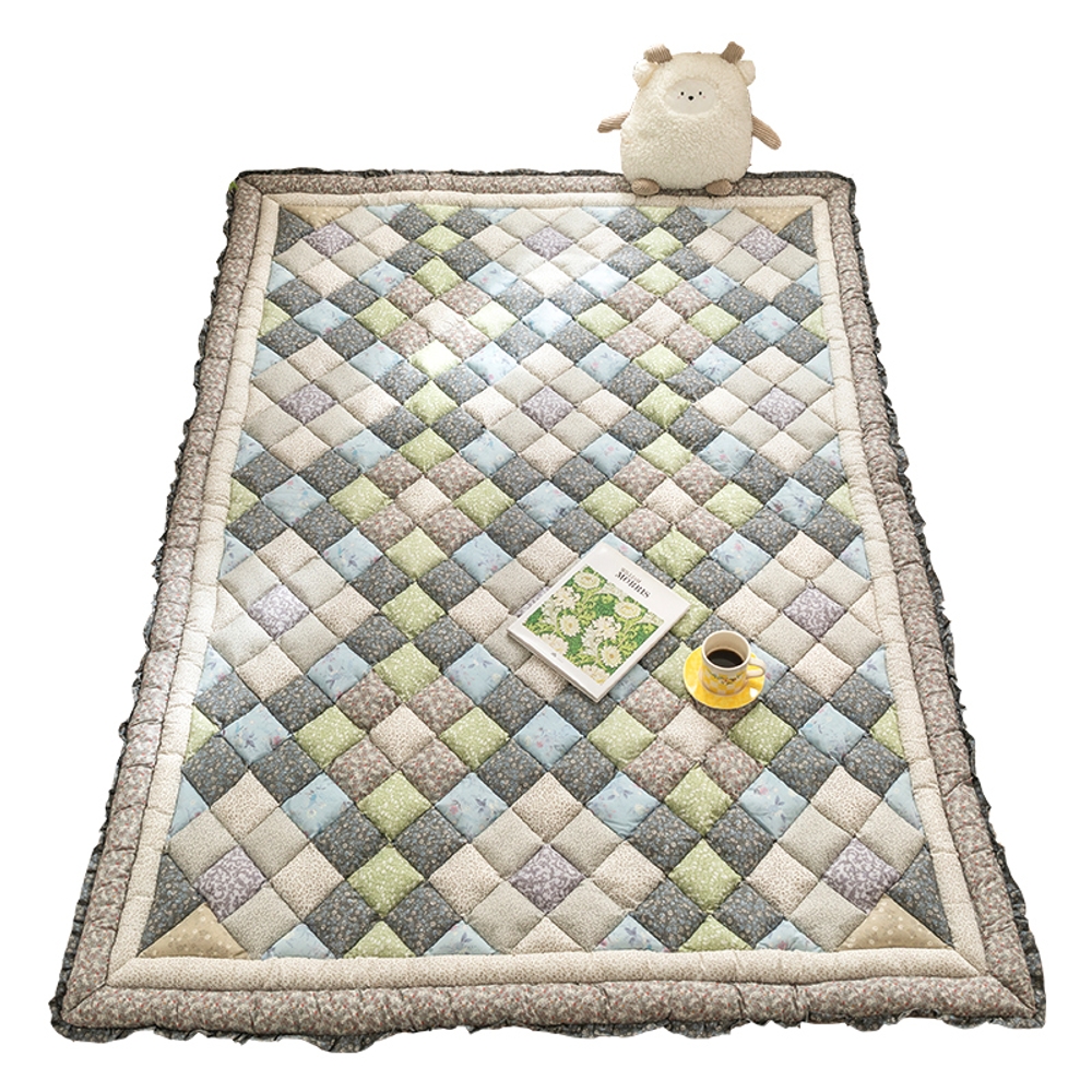 면 퀼트 카페트 러그 워셔블 먼지없는 북유럽 빈티지 사계절 거실매트 그레이 90x180cm - 상세 이미지 4