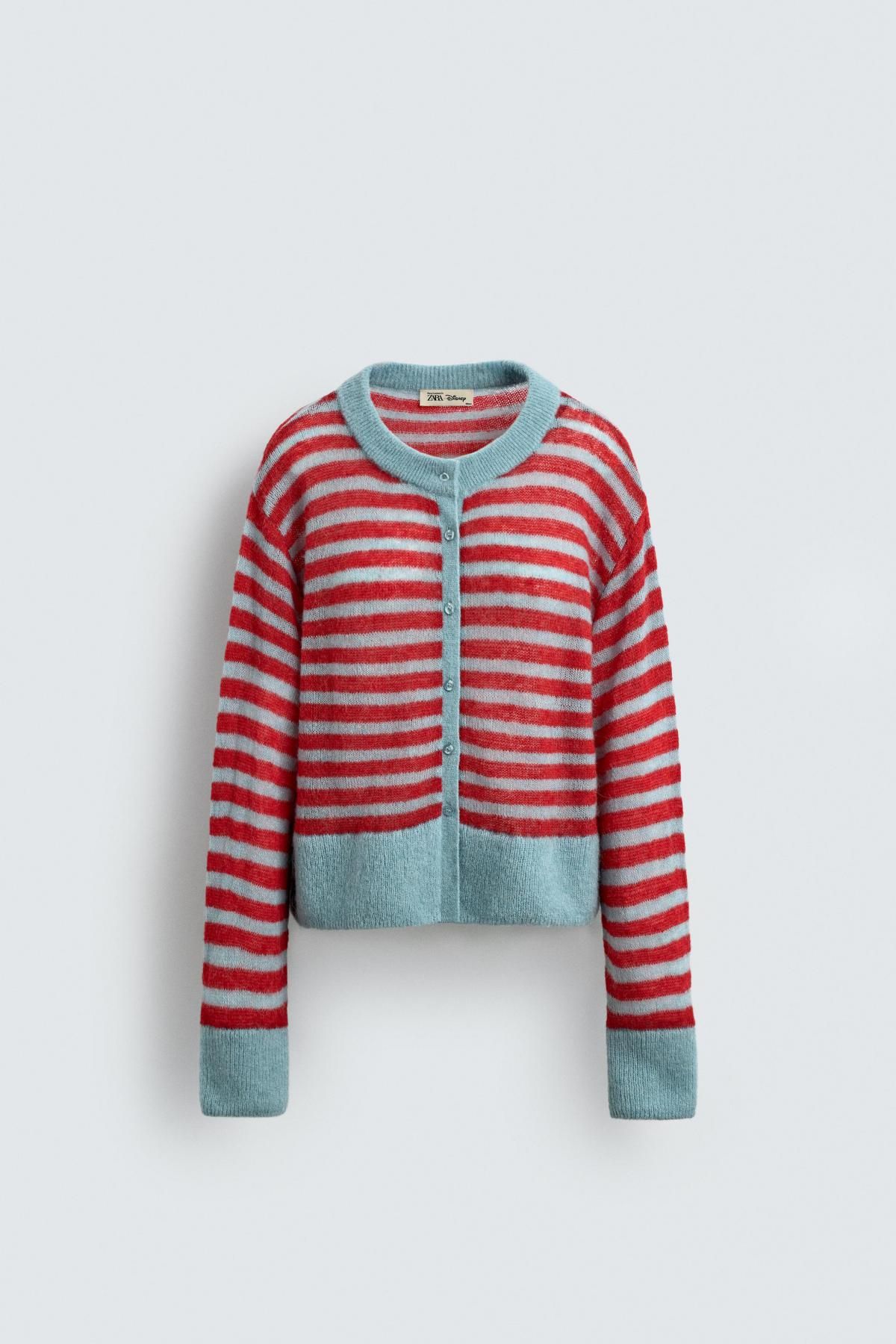 자라 스트라이프 크롭 니트 가디건 X 해리 램버트 디즈니 5755/501 RED STRIPE - 상품 이미지