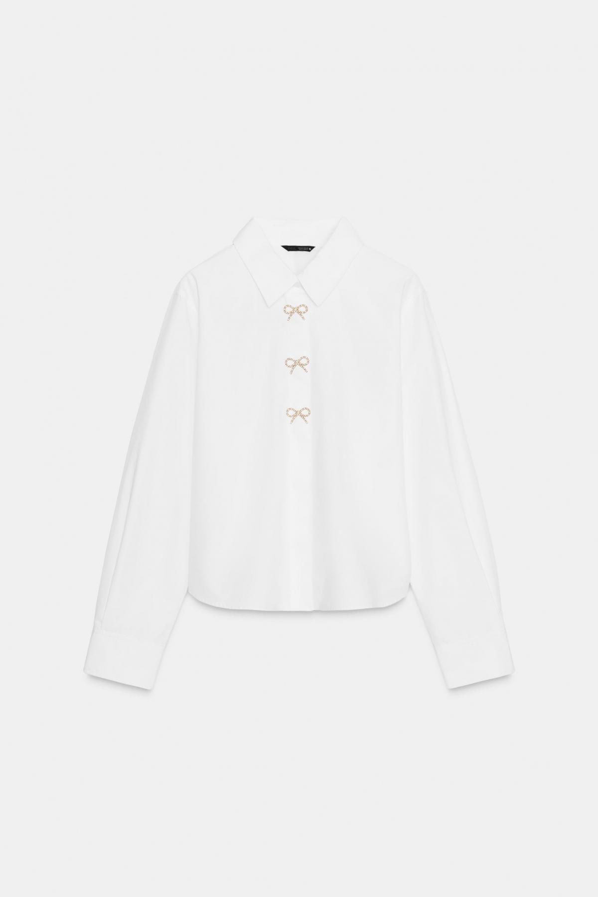 자라 라인스톤 버튼 포플린 셔츠 8372/308 WHITE - 메인 이미지
