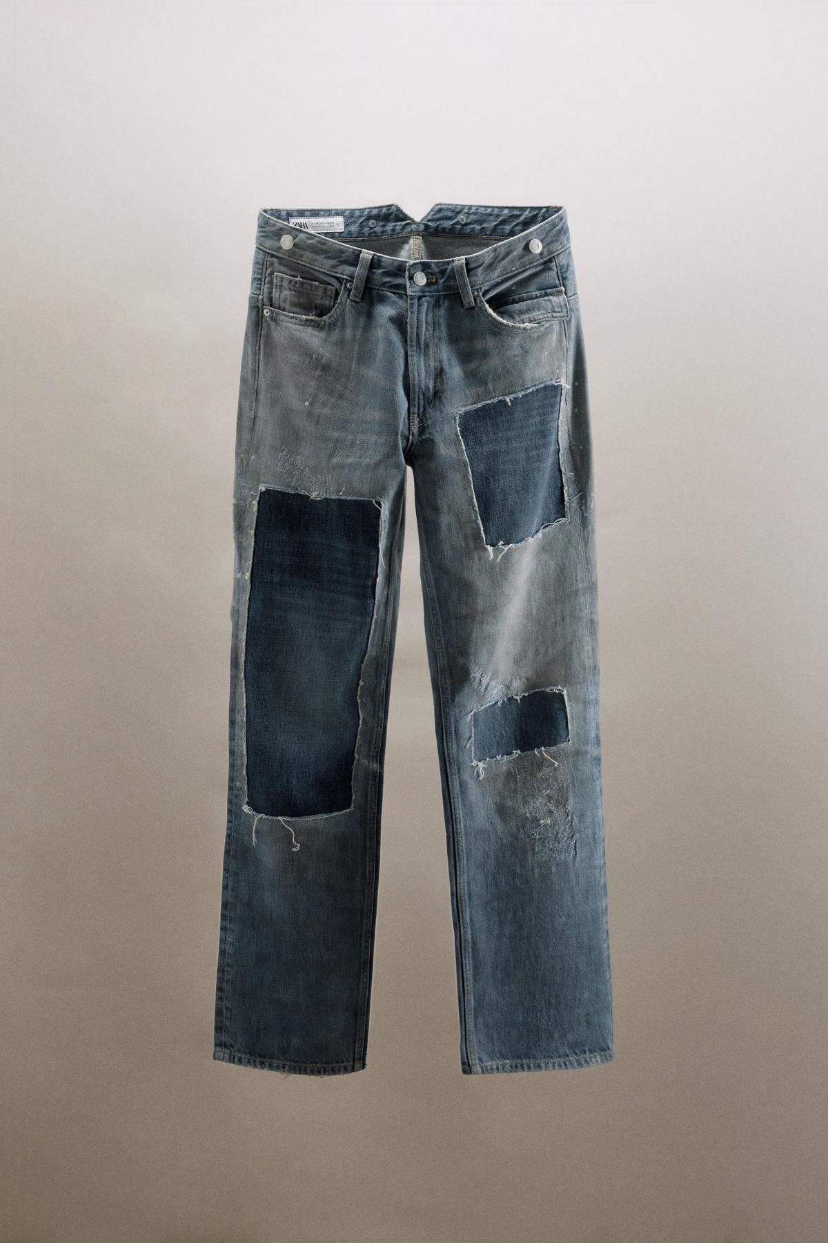 자라 와이드핏 로우라이즈 데님 패치 청바지 5252/810 BLUE - 메인 이미지