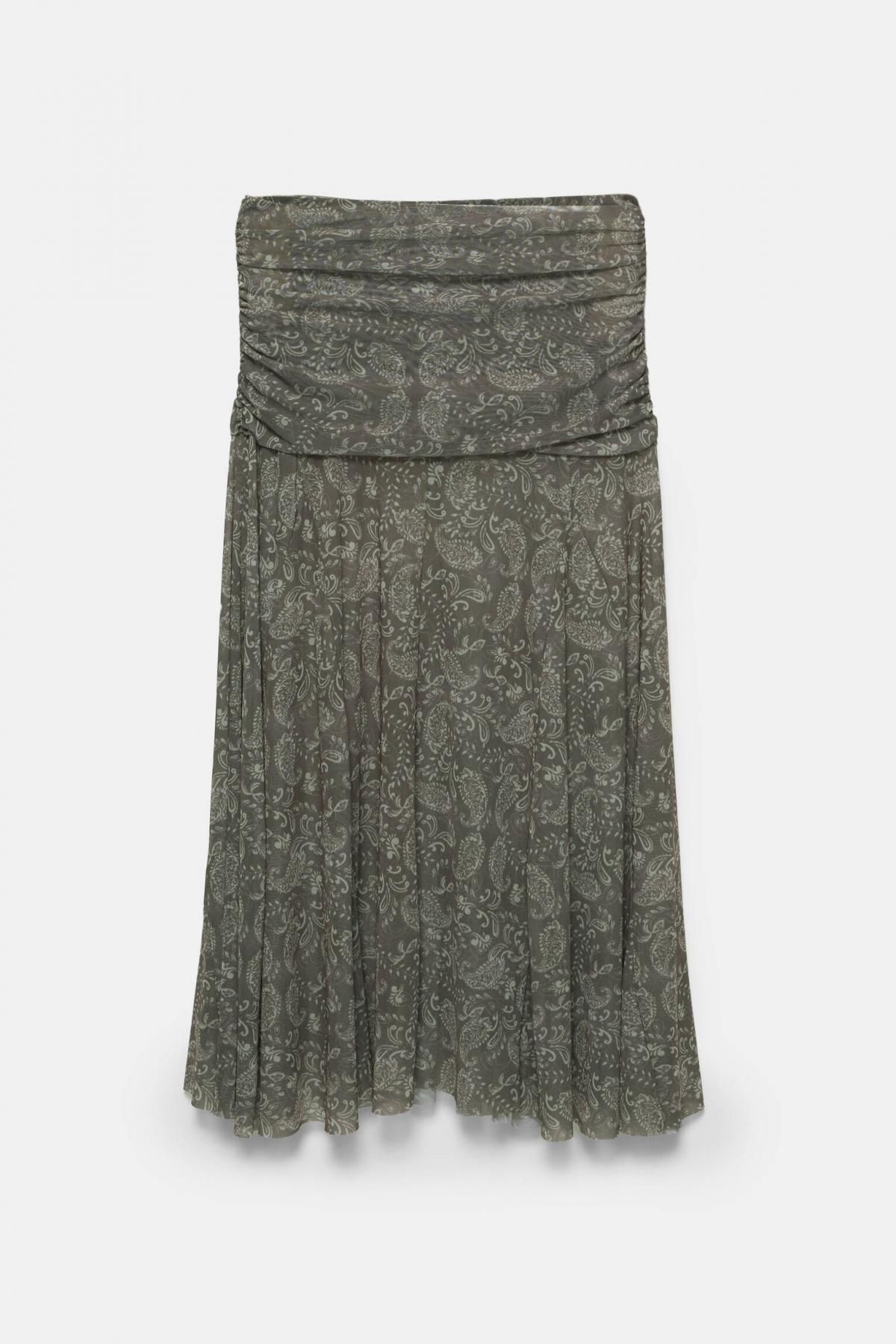 풀앤베어 보헤미안 페이즐리 미디 스커트 7400/351 DARK KHAKI - 상품 이미지