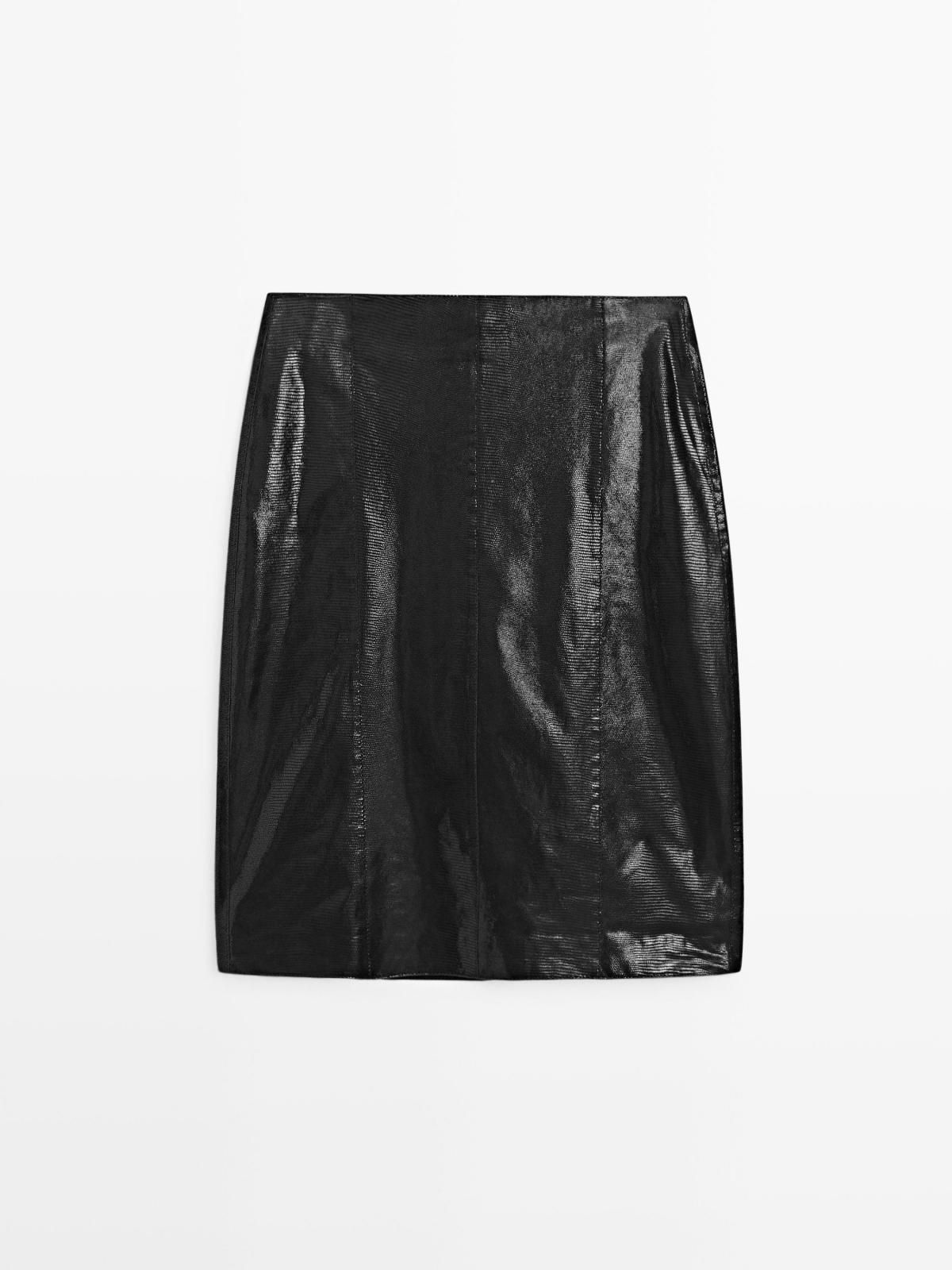 마시모두띠 애니멀 프린트 레더 미니 스커트 5352/672 BLACK - 메인 이미지